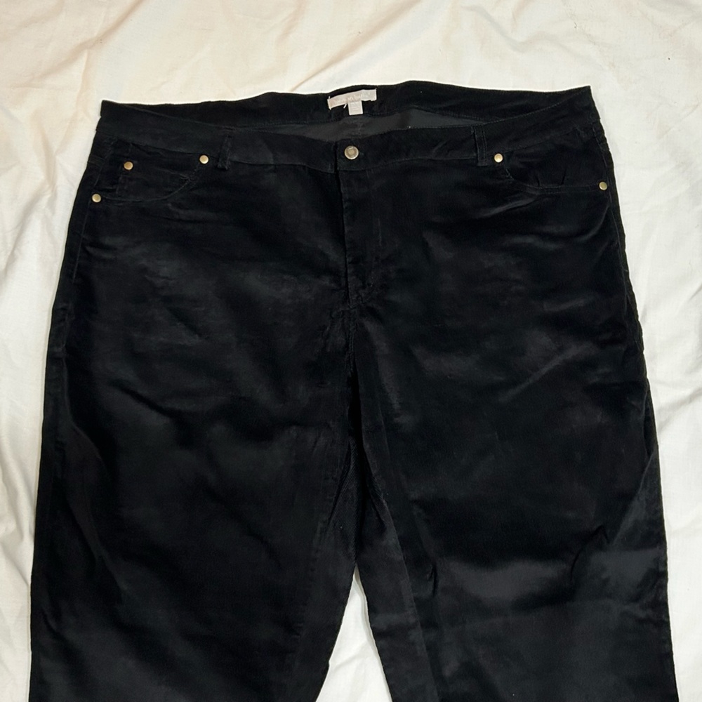 Woman Within Classic Black 5 Pocket Corduroy Trousers Size 24W Petite NWT